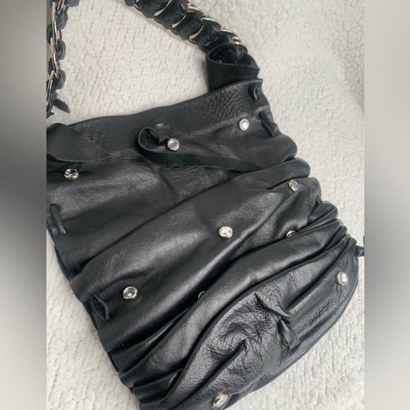 DAVID GALEN WOMENS SCRUNCHED LEATHER SHOULDER BAG PURSE WITH BLING - Picture 4 of 14